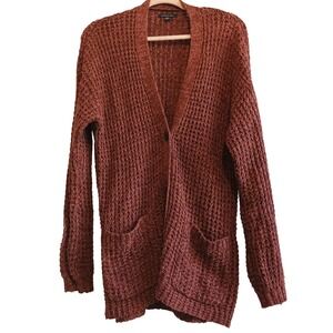 American Eagle Womens Medium Knit Cardigan‎ Sweater Brown Long Sleeve Pockets